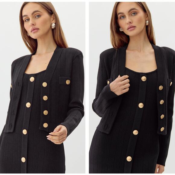 ADELYN RAE Gayle Knit Blazer Cardigan Black Gold Buttons Sz XL NWT $125 {N45} - Picture 3 of 4